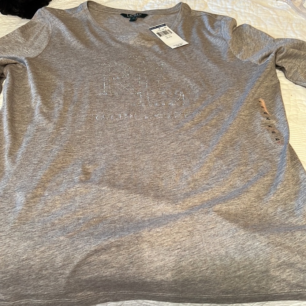 Brand new gray with silver sequins long sleeve tee